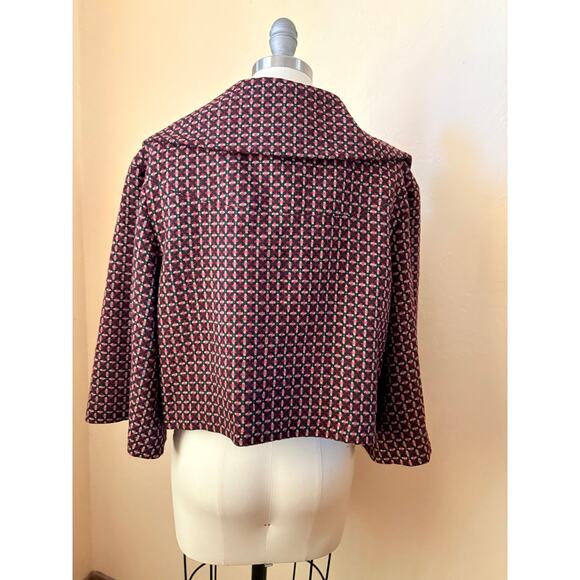 Axcess Liz Claiborne Wool Blend Jacket XL Retro Mod Print Cropped Coat - Picture 4 of 6